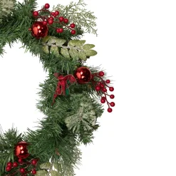 Discount Decorated Frosted Pine and Pine Cone Artificial Christmas Wreath, 24-Inch, Unlit Pre Decorated