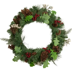Decorated Natural Pine and Berry Artificial Christmas Wreath, 24-Inch, Unlit Pre Decorated