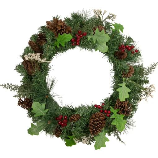 Decorated Natural Pine and Berry Artificial Christmas Wreath, 24-Inch, Unlit Pre Decorated