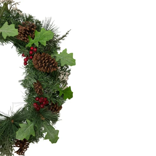Decorated Natural Pine and Berry Artificial Christmas Wreath, 24-Inch, Unlit Pre Decorated