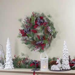 Sale Dual Plaid and Berries Artificial Christmas Wreath - 24" - Unlit Pre Decorated