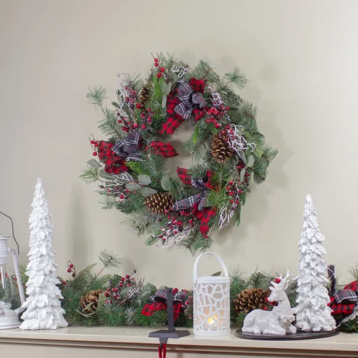 Sale Dual Plaid and Berries Artificial Christmas Wreath - 24" - Unlit Pre Decorated