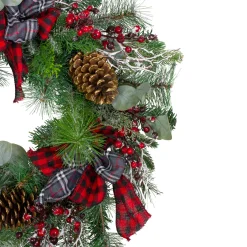 Sale Dual Plaid and Berries Artificial Christmas Wreath - 24