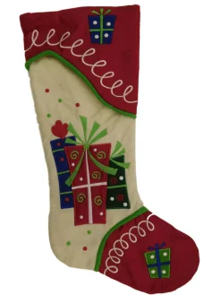 Clearance Embellished Ivory & Red Felt Wrapped Gifts Christmas Holiday Stocking Stockings