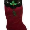 Clearance Embellished Red & Green Velvet Beadded Hollyy Christmas Holiday Stocking Stockings