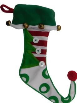 Hot Embellished Stripe Felt Elf Style Jingle Bells Christmas Holiday Stocking Stockings