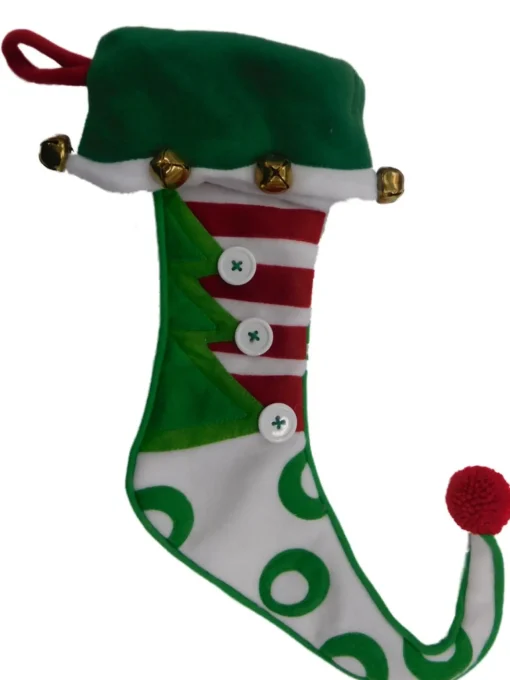 Hot Embellished Stripe Felt Elf Style Jingle Bells Christmas Holiday Stocking Stockings