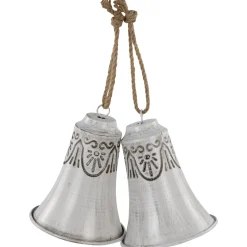 Sale Embossed Bells Christmas Ornaments - 6" - White - Set of 2 Finials|Pendants