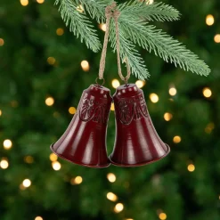 Best Embossed Christmas Bell Ornaments - 6" - Red - Set of 2 Finials|Pendants