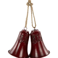 Best Embossed Christmas Bell Ornaments - 6" - Red - Set of 2 Finials|Pendants