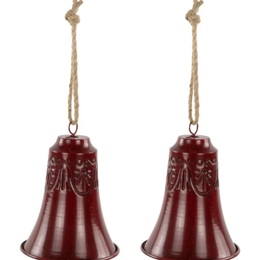 Best Embossed Christmas Bell Ornaments - 6" - Red - Set of 2 Finials|Pendants