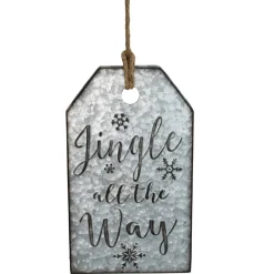 Best Embossed Metal "Jingle All The Way" Christmas Wall Sign - 12" - Silver Door