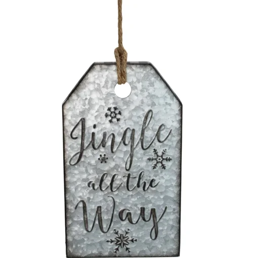Best Embossed Metal "Jingle All The Way" Christmas Wall Sign - 12" - Silver Door