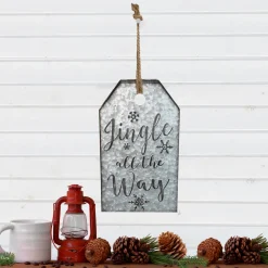 Best Embossed Metal "Jingle All The Way" Christmas Wall Sign - 12" - Silver Door