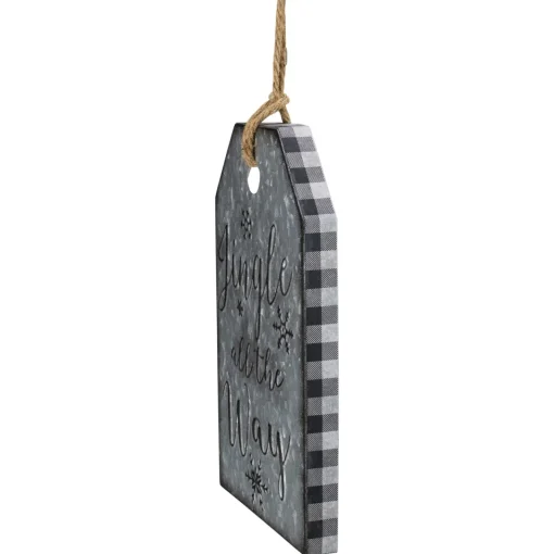Best Embossed Metal "Jingle All The Way" Christmas Wall Sign - 12" - Silver Door