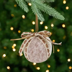 Hot Embroidered Leaves Christmas Ball Ornaments - 3" - Cream - Set of 6 Glass