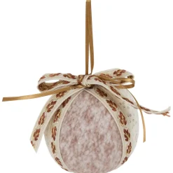 Hot Embroidered Leaves Christmas Ball Ornaments - 3" - Cream - Set of 6 Glass