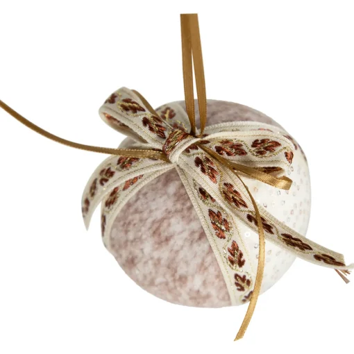 Hot Embroidered Leaves Christmas Ball Ornaments - 3" - Cream - Set of 6 Glass