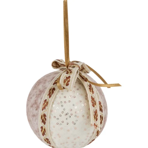 Hot Embroidered Leaves Christmas Ball Ornaments - 3" - Cream - Set of 6 Glass