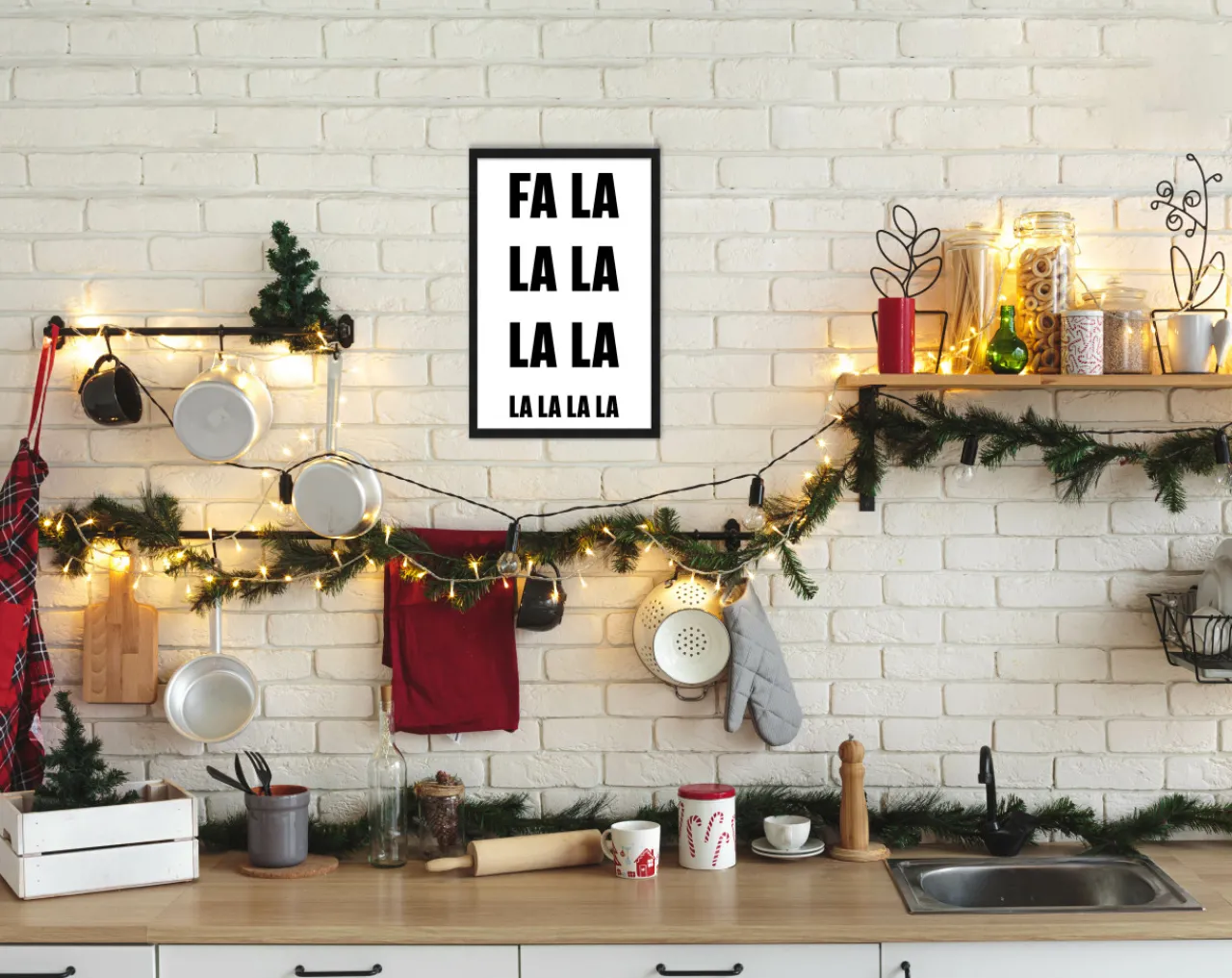 Sale FA LA LA LA 17.5" x 23.5" Framed Christmas Wall Decor Art Print Sign Poster in a Black Wooden Frame with UV Acrylic and Hangers Wall