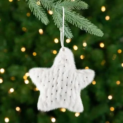 Faux Fur Star Christmas Ornaments - 4.75" - White - Set of 4 Symbols