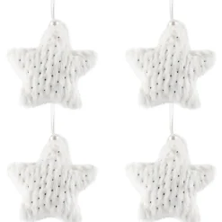 Faux Fur Star Christmas Ornaments - 4.75" - White - Set of 4 Symbols