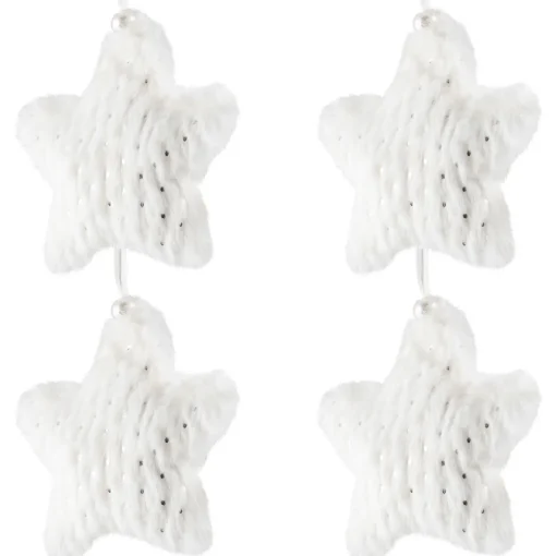 Faux Fur Star Christmas Ornaments - 4.75" - White - Set of 4 Symbols