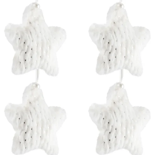 Faux Fur Star Christmas Ornaments - 4.75" - White - Set of 4 Symbols