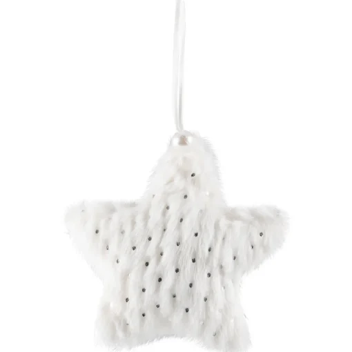 Faux Fur Star Christmas Ornaments - 4.75" - White - Set of 4 Symbols