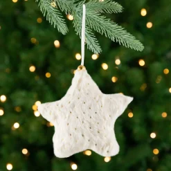 Hot Faux Fur Star Plush Christmas Ornaments - 4.75" - Cream - Set of 4 Symbols