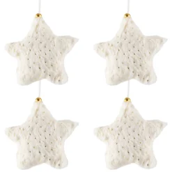 Hot Faux Fur Star Plush Christmas Ornaments - 4.75" - Cream - Set of 4 Symbols