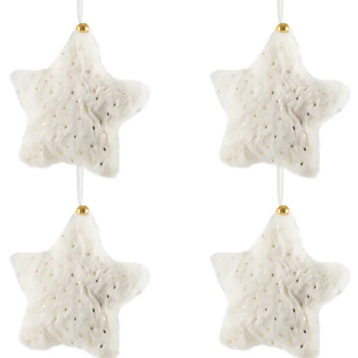 Hot Faux Fur Star Plush Christmas Ornaments - 4.75" - Cream - Set of 4 Symbols