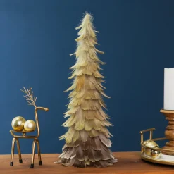 Sale Feather Layered Cone Tree Christmas Decoration - 19.5" - Moss Green and Brown Trees