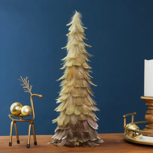 Sale Feather Layered Cone Tree Christmas Decoration - 19.5" - Moss Green and Brown Trees