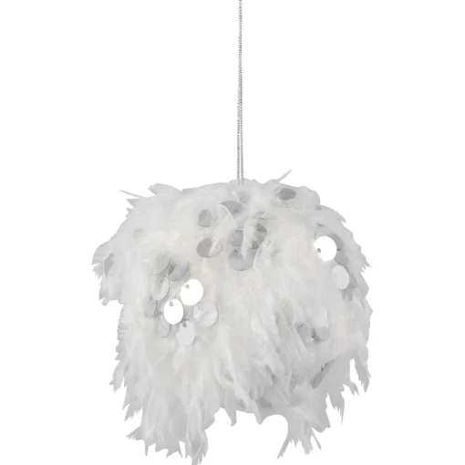 Outlet Feather Ball with Large Sequins Christmas Ornaments - 3.5" - White - Set of 4 Glass