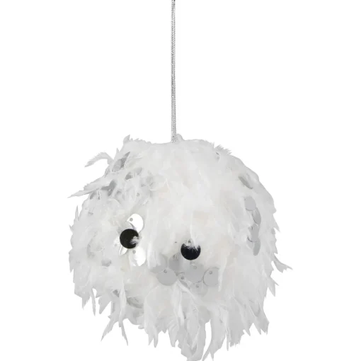 Outlet Feather Ball with Large Sequins Christmas Ornaments - 3.5" - White - Set of 4 Glass