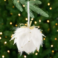 Hot Feathers with Bead Accents Christmas Ball Ornament - 5" - White Glass