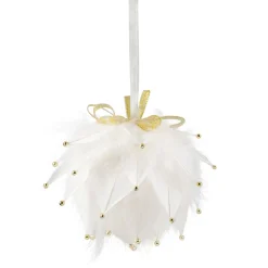 Hot Feathers with Bead Accents Christmas Ball Ornament - 5" - White Glass