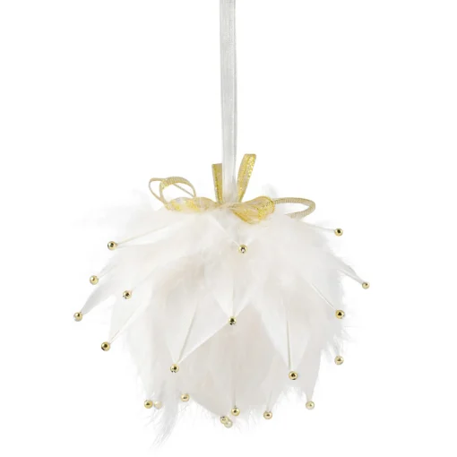 Hot Feathers with Bead Accents Christmas Ball Ornament - 5" - White Glass