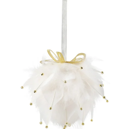 Hot Feathers with Bead Accents Christmas Ball Ornament - 5" - White Glass