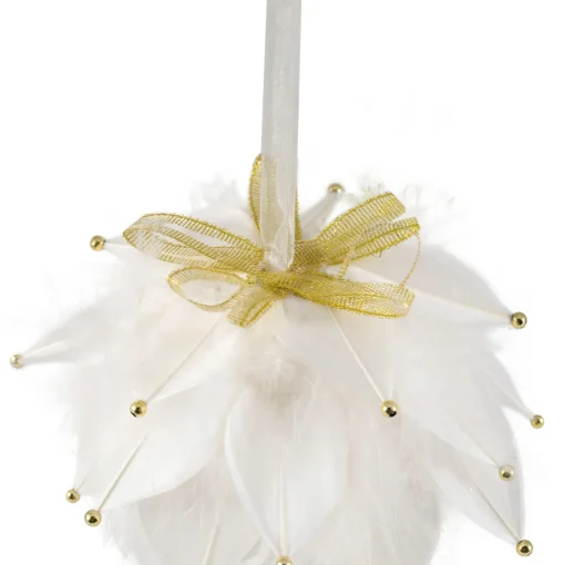 Hot Feathers with Bead Accents Christmas Ball Ornament - 5" - White Glass