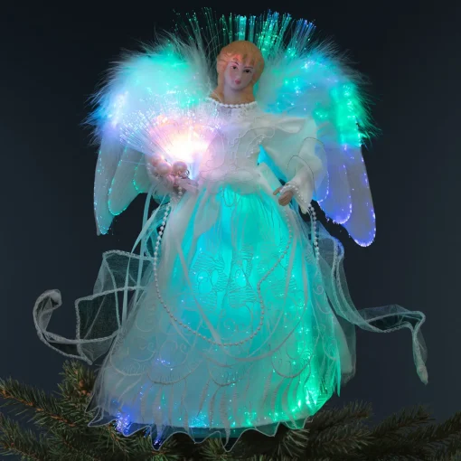 Sale Fiber Optic Color-Changing Angel with Dove Christmas Tree Topper - 12" - White Stars