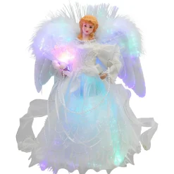Sale Fiber Optic Color-Changing Angel with Dove Christmas Tree Topper - 12" - White Stars