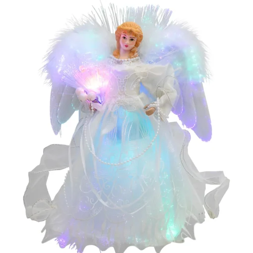 Sale Fiber Optic Color-Changing Angel with Dove Christmas Tree Topper - 12" - White Stars