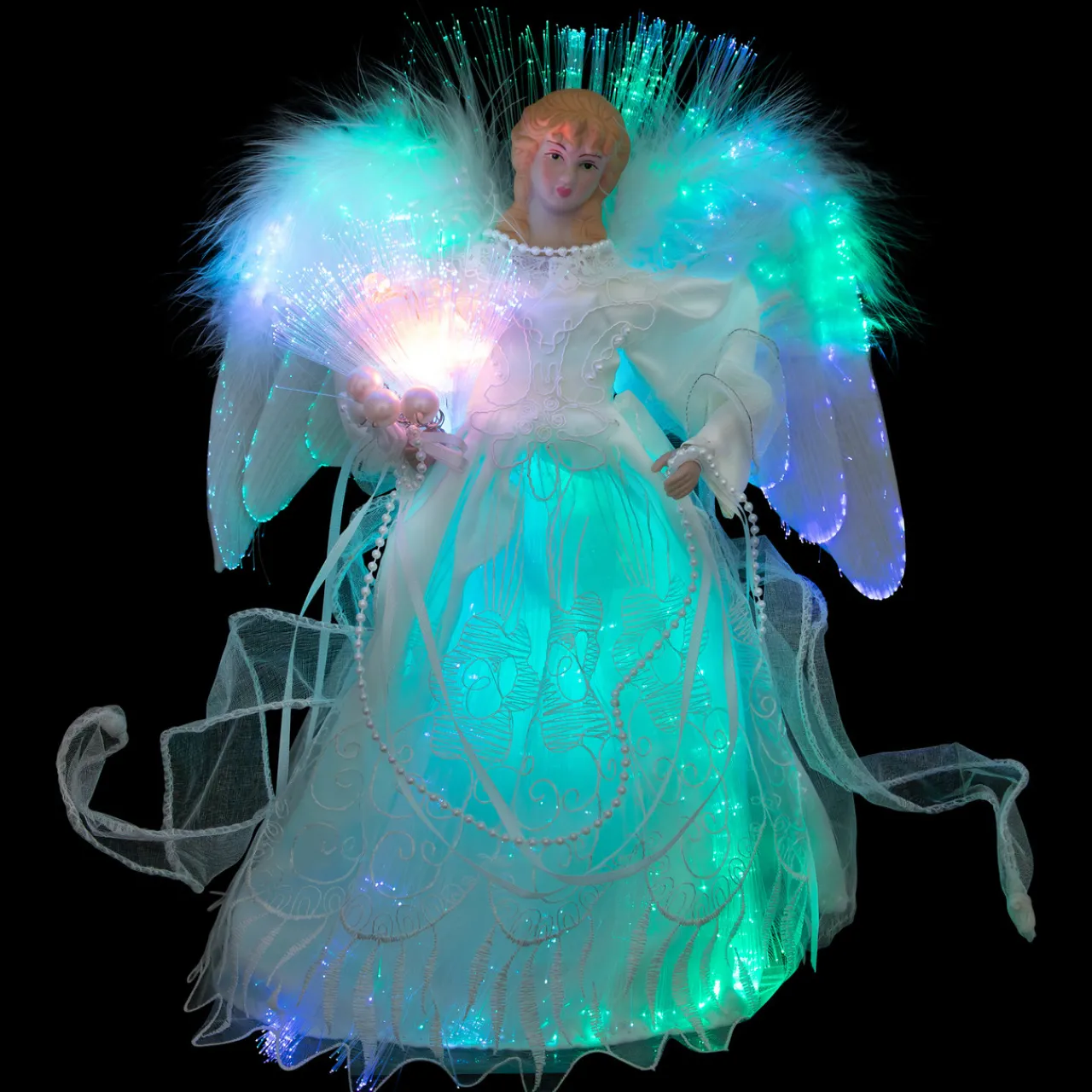 Sale Fiber Optic Color-Changing Angel with Dove Christmas Tree Topper - 12" - White Stars