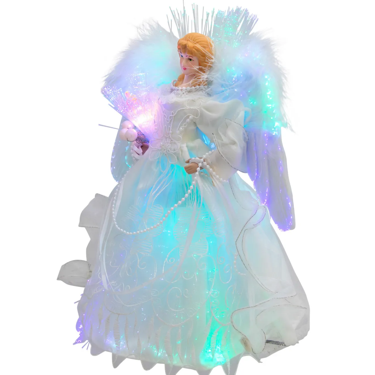 Sale Fiber Optic Color-Changing Angel with Dove Christmas Tree Topper - 12" - White Stars