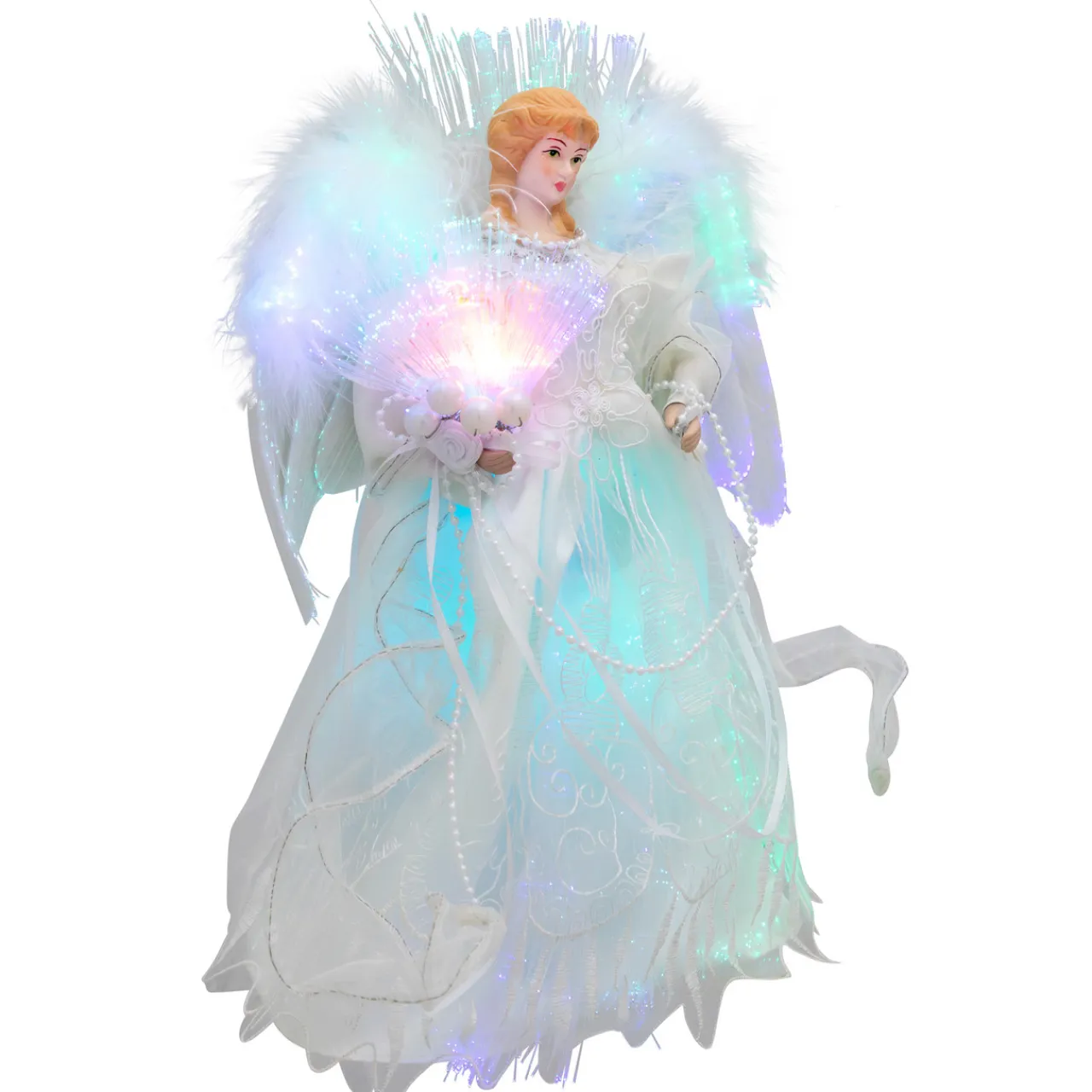 Sale Fiber Optic Color-Changing Angel with Dove Christmas Tree Topper - 12" - White Stars