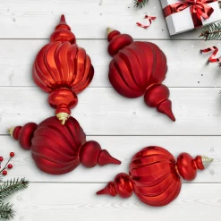 Clearance 2-Finish Commercial Size Finial Shatterproof Christmas Ornaments - 10" - Red - Set of 4 Shatterproof Balls|Ball Ornaments