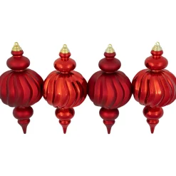 Clearance 2-Finish Commercial Size Finial Shatterproof Christmas Ornaments - 10" - Red - Set of 4 Shatterproof Balls|Ball Ornaments