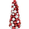 3-Finish Shatterproof Ball Christmas Tree with Tinsel - 15.75" - Red and White Trees